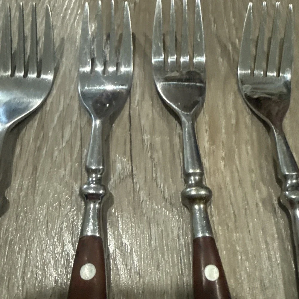 Chefs Salad Forks 18/8 Stainless Bistro Woodgrain Brown Set of‎ 4